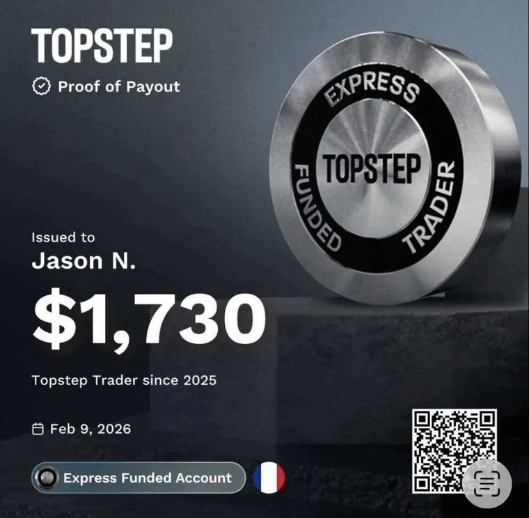 Preuve de payout Topstep, 9 février 2026