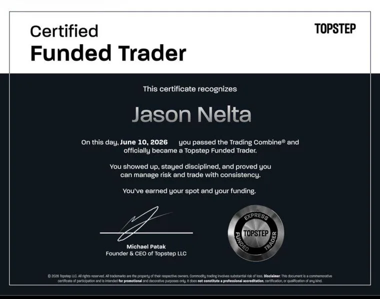 Certificat Funded Trader Topstep, 10 juin 2026