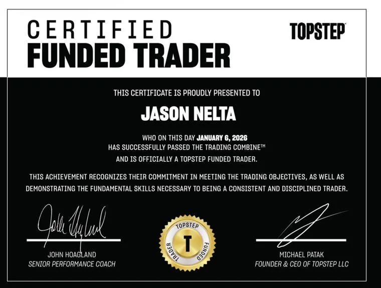 Certificat Funded Trader Topstep, 6 janvier 2026